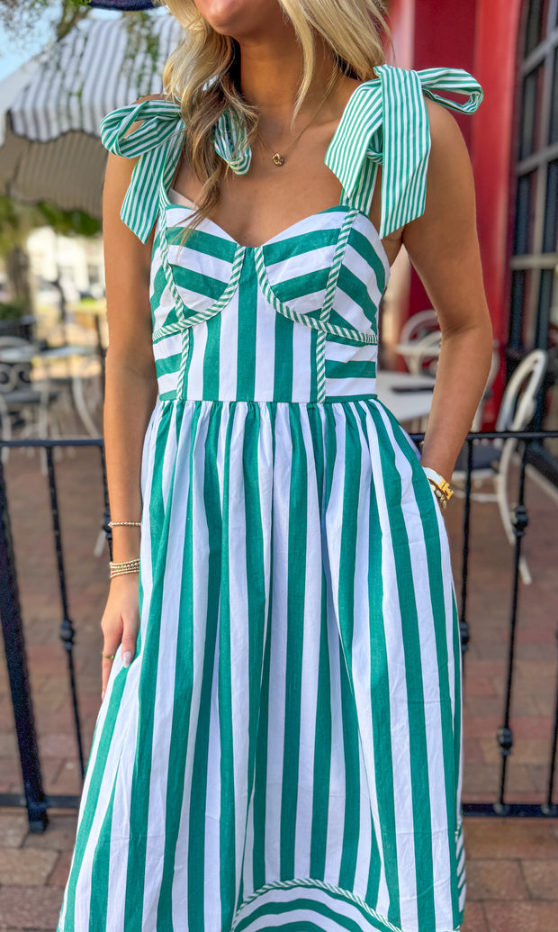 Juniper Green Striped Maxi Dress
